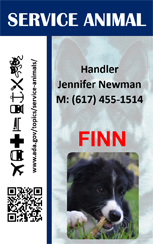 Service animal id badge with guilloche pattern background and access icons