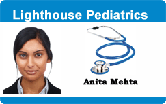 Template for an ID card or ID badge for Lighthouse Pediatrics featuring a female headshot, blue stethoscope, and name placement; durable PVC, bend resistant, waterproof