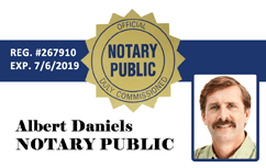 Notary Public ID card template with photo, official seal, reg. number, expiration date; durable PVC, waterproof, clear overlay option for added security