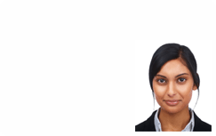 A template ID card featuring a woman with dark hair tied back in a black blazer and light shirt in the lower right corner on a white background, wear resistant, 40mil thick option