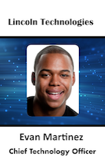 Template ID badge featuring a headshot of a smiling man, blue digital background, title and name visible; 40mil thick option, waterproof, bend resistant