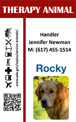 Therapy animal id card with QR code and access icons